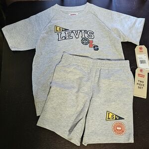 Levi's Boys 4T Heather Gray Logo Set Bundle Short Sleeve Shirt and Shorts NWT